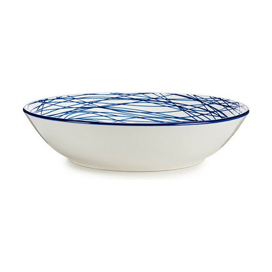 Deep Plate Stripes Porcelain Blue White 6 Units (20 x 4,7 x 20 cm) Vessia