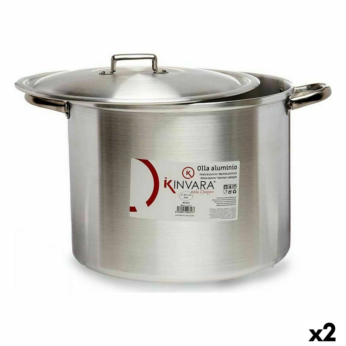 Casserole with Lid Silver Aluminium 44 x 30 x 35 cm (2 Units)