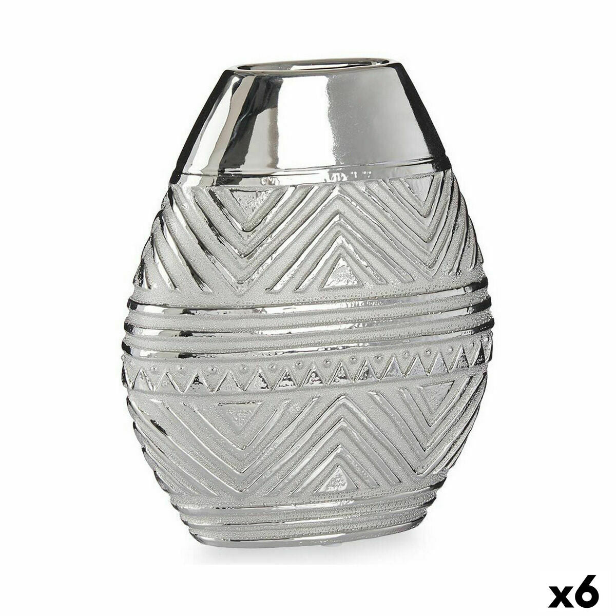 Vase Width Silver Ceramic 9,8 x 26,5 x 22 cm (6 Units) Gift Decor