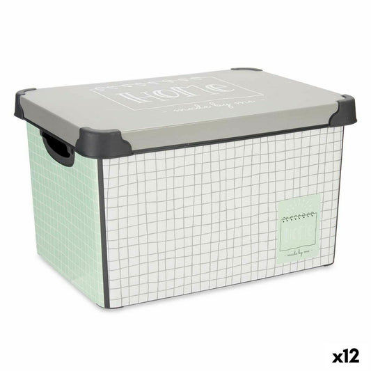 Storage Box with Lid Home Graph paper Grey Plastic 17 L 28 x 22 x 37 cm (12 Units)