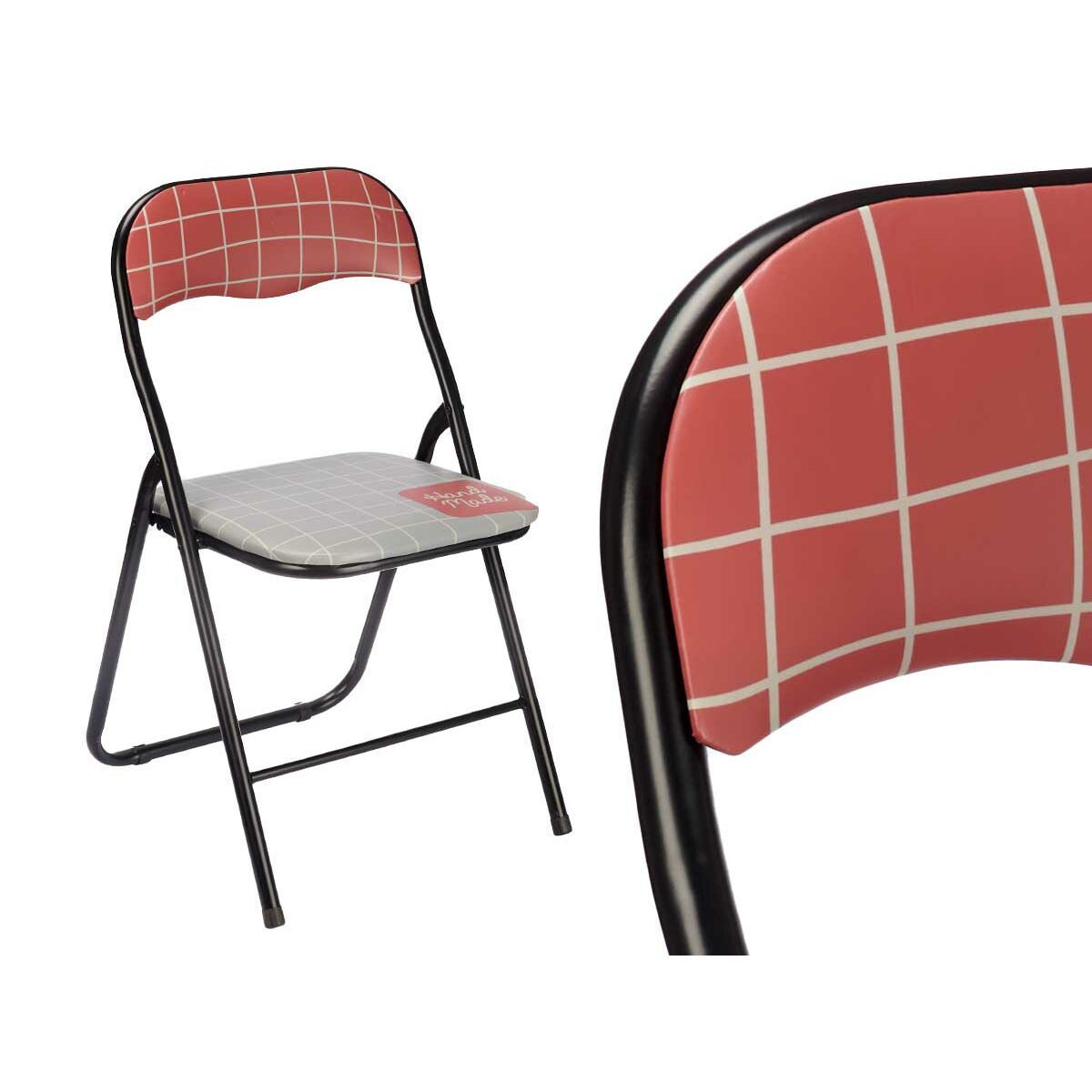 Folding Chair Hand Made Brown Black Grey PVC Metal 43 x 46 x 78 cm (6 Units)