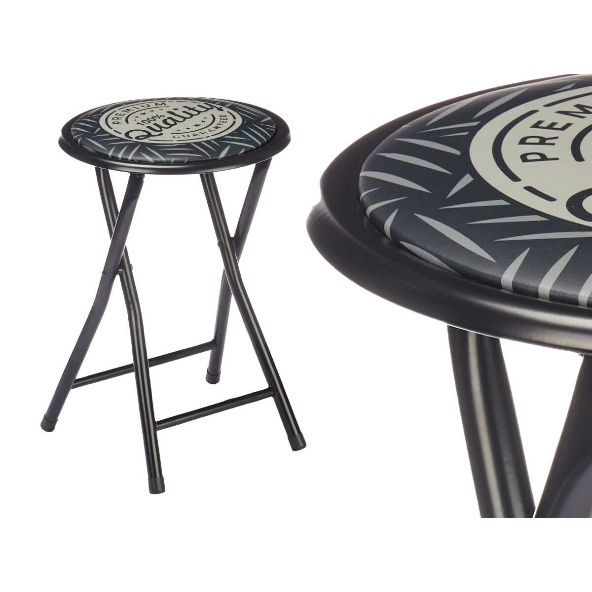 Folding Stool Quality Black Grey PVC Metal 30 x 30 x 45 cm (10 Units)