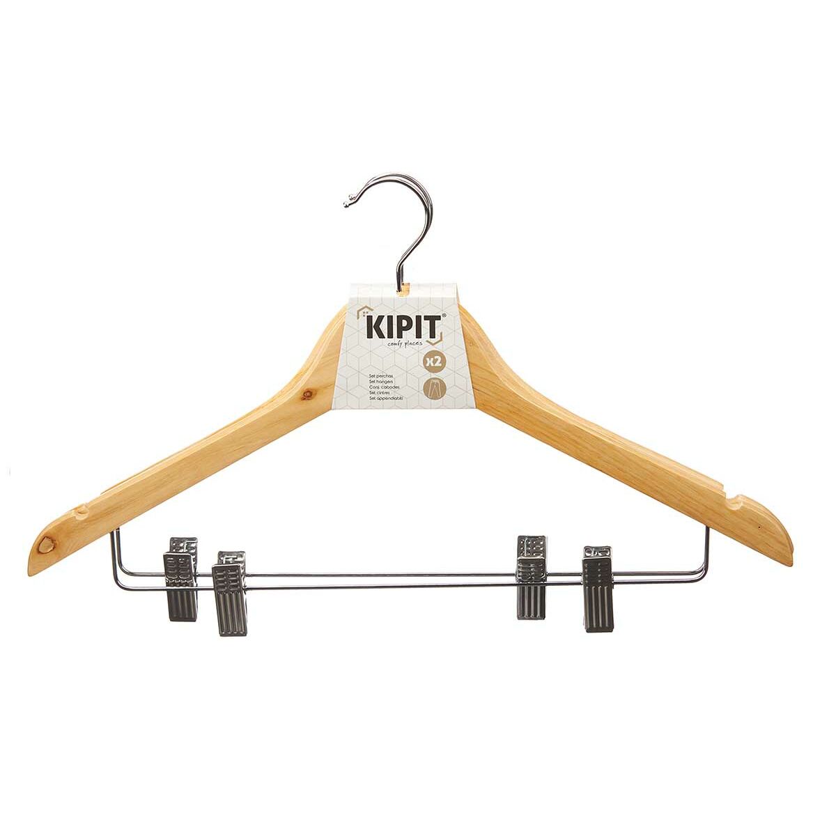 Set of Clothes Hangers Clamps Brown Silver Wood Metal 44,5 x 1,5 x 24,5 cm (24 Units)