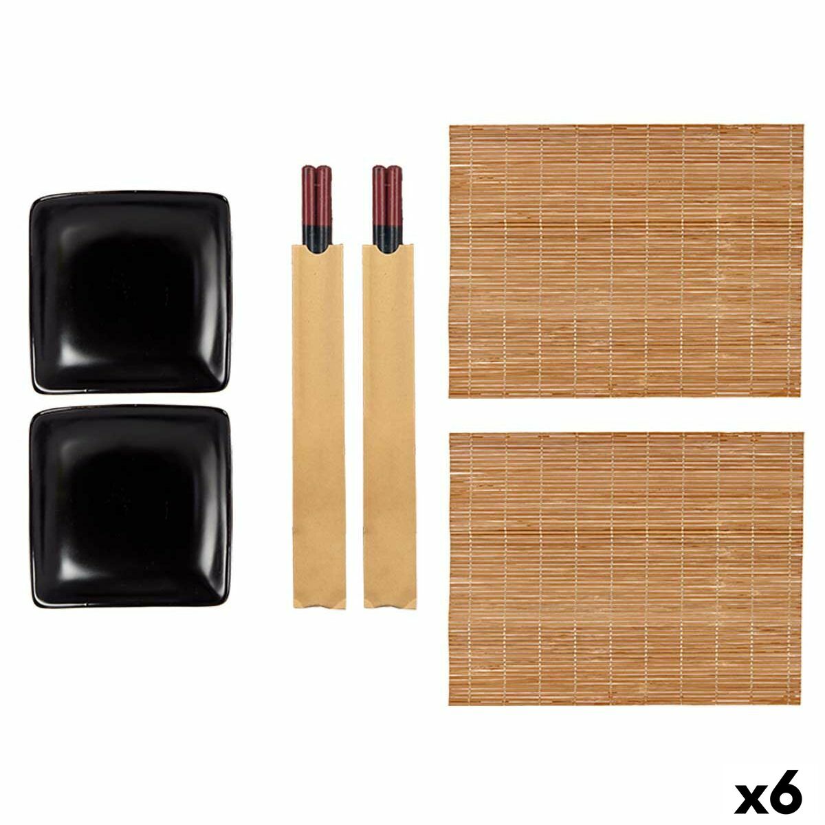 Sushi Set Black Ceramic Bamboo (6 Units) Kinvara