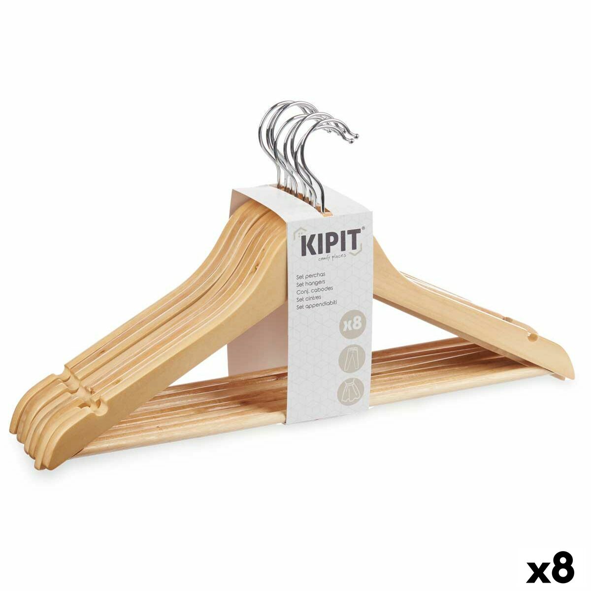 Set of Clothes Hangers 44,5 x 1,2 x 23 cm Brown Wood Metal (8 Units)