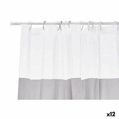 Shower Curtain Transparent 180 x 180 cm Grey Plastic PEVA (12 Units)