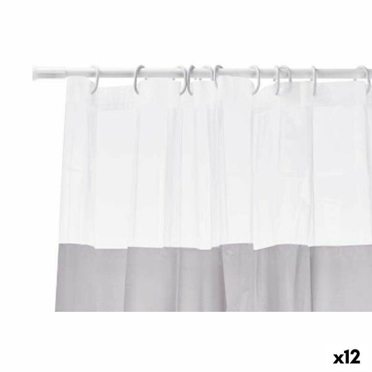 Shower Curtain Transparent 180 x 180 cm Grey Plastic PEVA (12 Units)