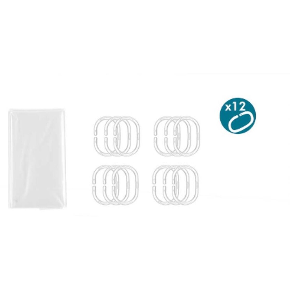 Shower Curtain 180 x 180 cm Plastic PEVA Transparent (12 Units)