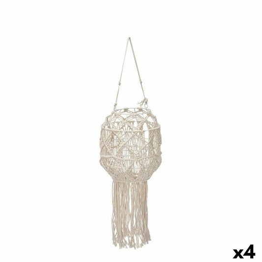 Candleholder Macrame White Cotton 24 x 90 x 24 cm (4 Units) Gift Decor