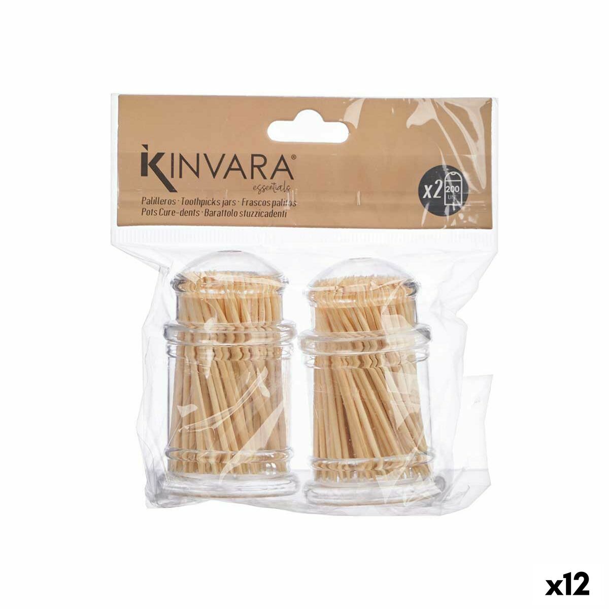 Toothpick holder Brown Transparent Wood Methacrylate 4,5 x 4,5 x 7,5 cm 2 Pieces (12 Units) Kinvara