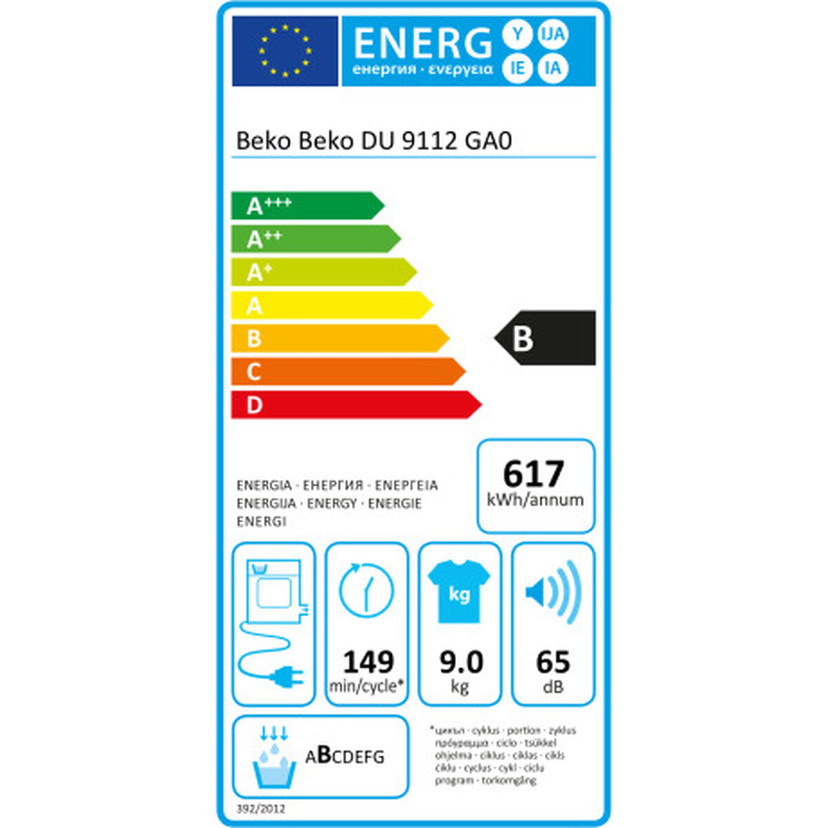 Condensation dryer BEKO DU 9112 GA0 9 kg White